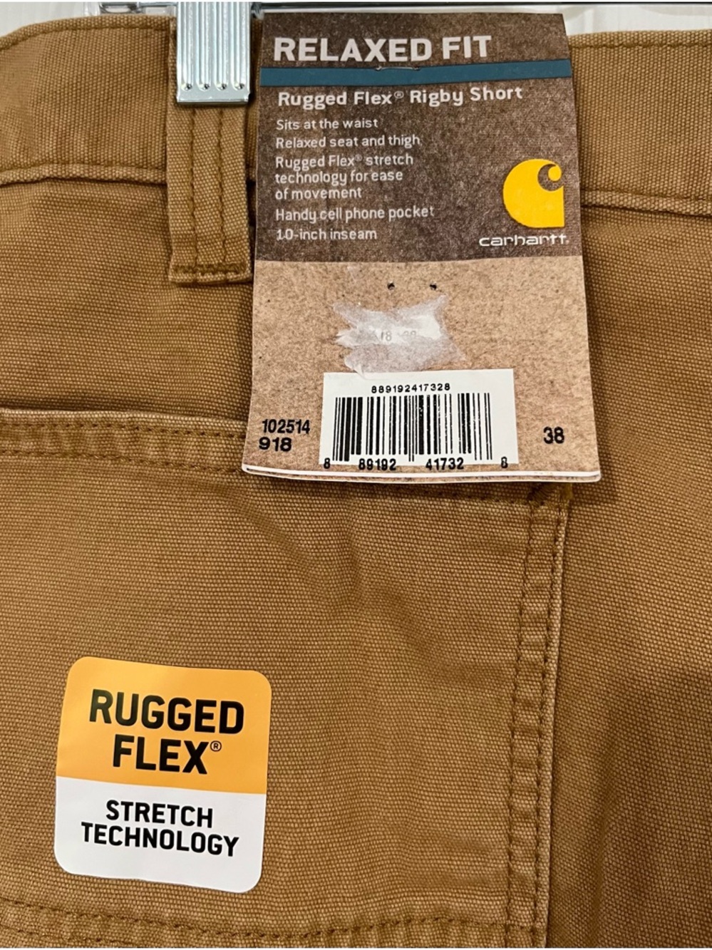 New Men's Work Carhartt,Shorts, Rugged Flex Rigby, Size 38 - Picture 4 of 7